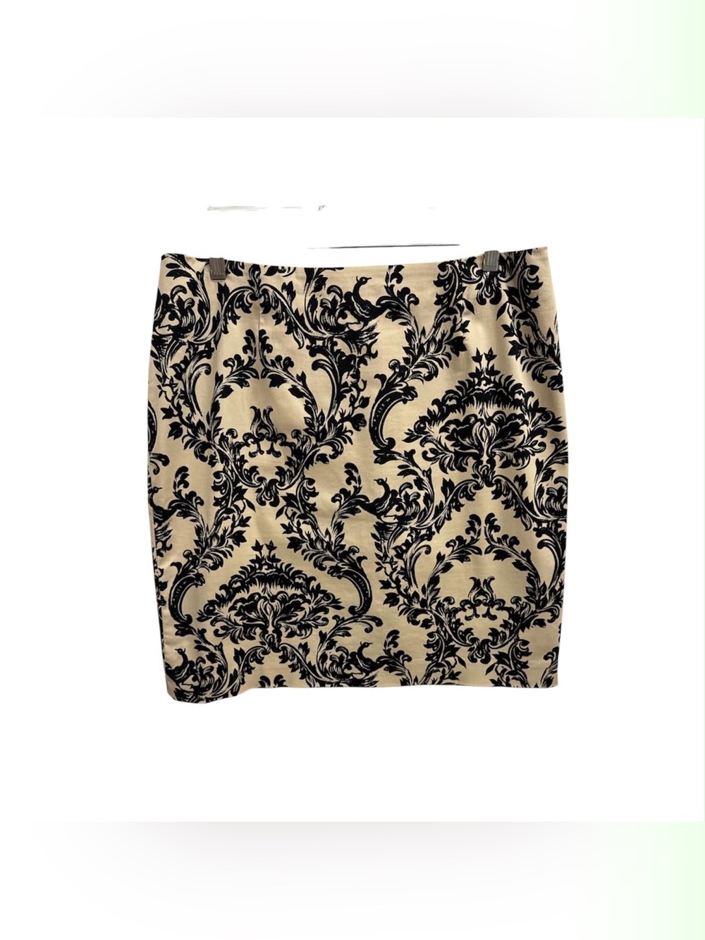 Talbots Beige Pencil Skirt with Black Damask Print Size L